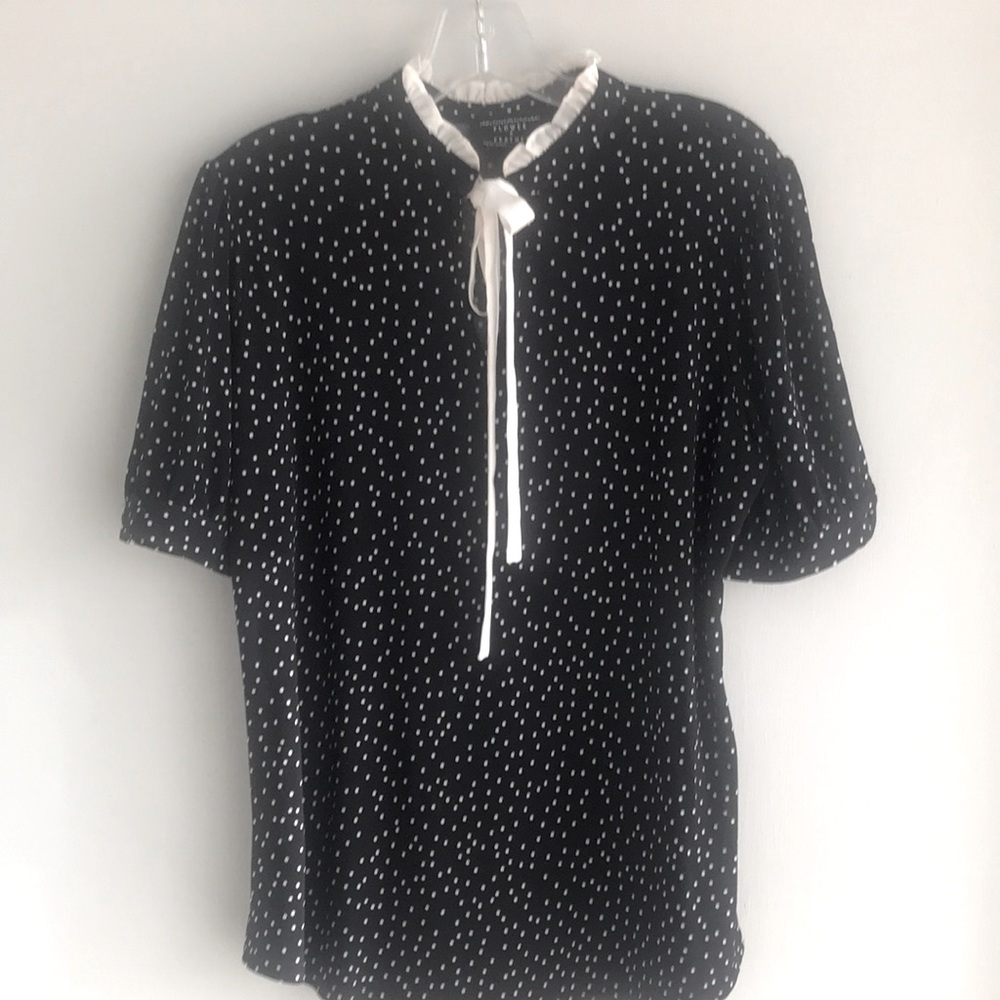 Flower & Feather Black Polka Dot Blouse with Cream Tie